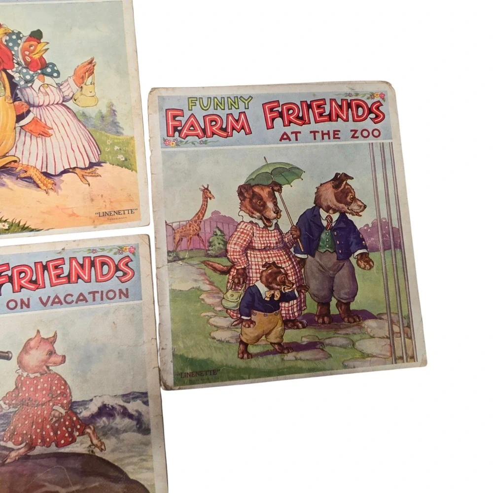 Vintage 1938 Funny Farm Friends Complete 7 Book Lot #450-456 Linenette